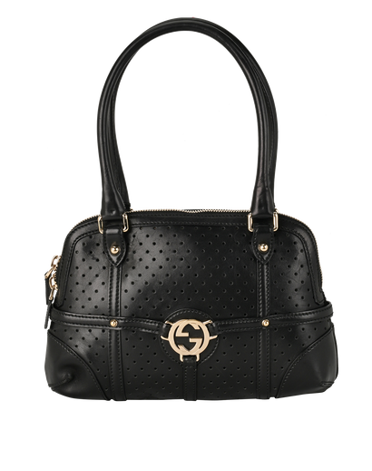 Interlocking G Perforated Shoulder Bag, &pound;250, Handbags, Black, Leather, Front view